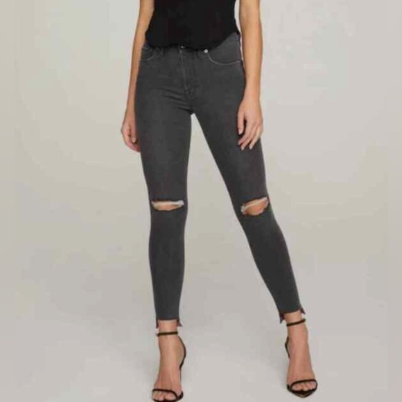 Good American Shadow Pockets Jeans in Gray High Rise Distressed. Size 0/25 - Picture 2 of 7